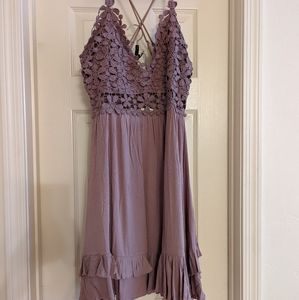 Saved by the Dress - mauve crochet top short dress